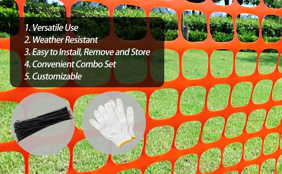 PotatoLife 4'x100' Plastic Mesh Safety Fence with 100 Zip Ties, Orange