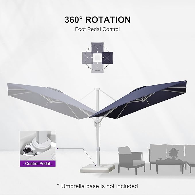 PURPLE LEAF 9 FT Patio Umbrella White Cantilever Umbrella Aluminum Square Outdoor Offset Umbrella Hanging Windproof with 360° Rotation for Garden Deck Pool, Navy Blue