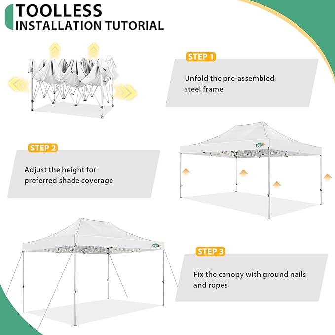 COBIZI 10x15 Pop up Canopy Heavy Duty with 4 Sidewalls, Easy Set-up Commercial Outdoor Party Canopy, 100% Waterproof Wedding Gazebo, 3 Height Adjustable with Handbag, White