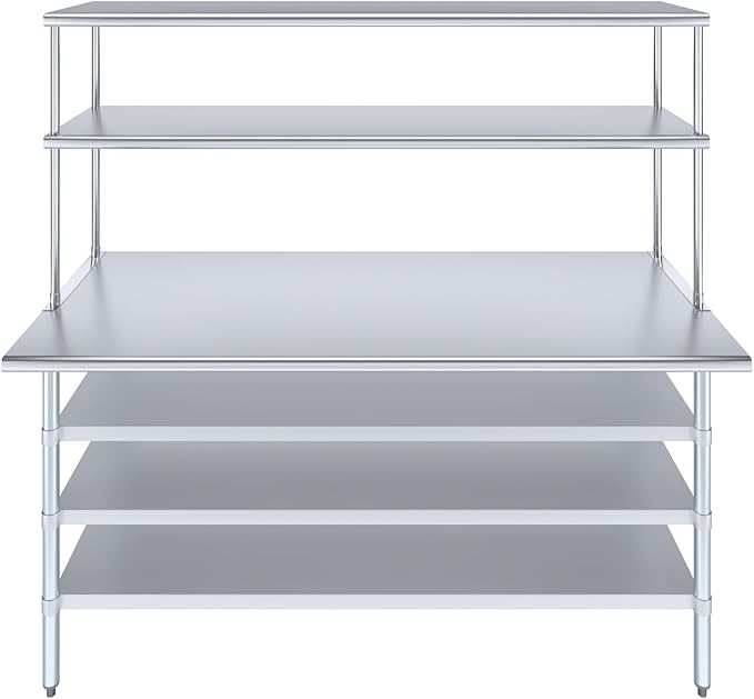 Amgood 30" x 72" Stainless Steel Work Table with 3 Shelves and 18" Wide Double Tier Overshelf | Metal Kitchen Prep Table & Shelving Combo | NSF