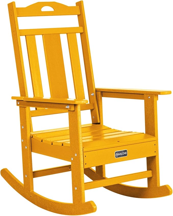 nalone Outdoor Rocking Chair, Oversized Porch Rocker Chair for Adult, All-Weather Resistant Patio Rocking Chair for Garden Lawn(Orange)