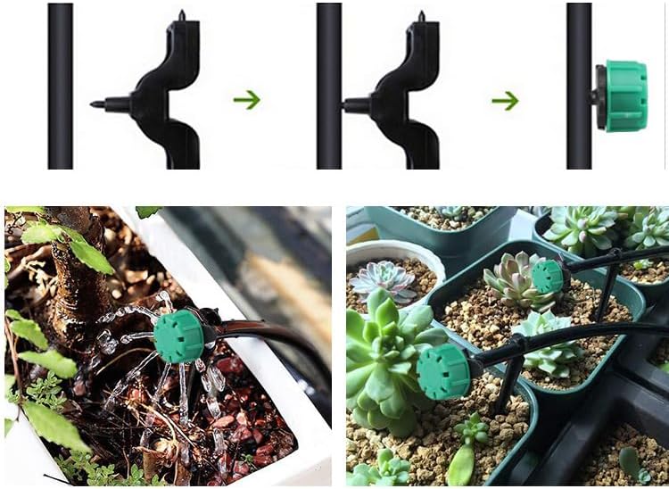 100Pcs 360 Degree Adjustable Irrigation Drippers Sprinklers, 1/4 Inch Emitters Drip for Watering System(Green)