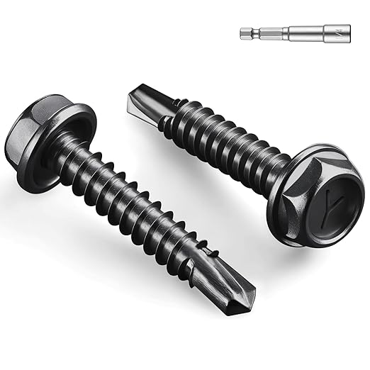 #8 x 1 Inch Self Drilling Screws, (555pcs) 3 lbs Black Self Tapping Screws for Metal, 410 Stainless Steel Hex Washer Head Sheet Metal Screw