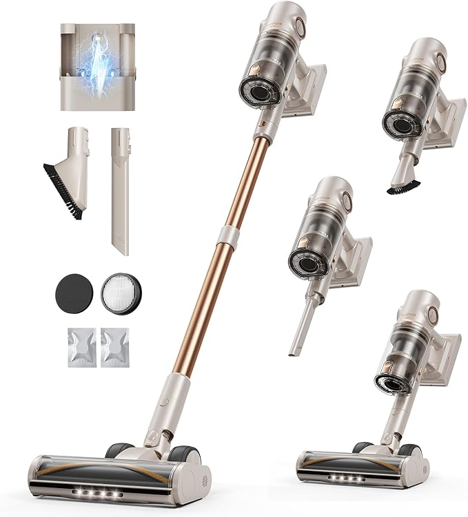 Cordless Vacuum Cleaner,80Mins/50kpa Vacuum Cleaners for Home,Stick Vacuums with Self-Standing,Touch Screen,LED Headlights, Anti-tangle,Rechargeable,Lightweight,for Carpet,Hard Floor, Pet Hair(P7 Pro)