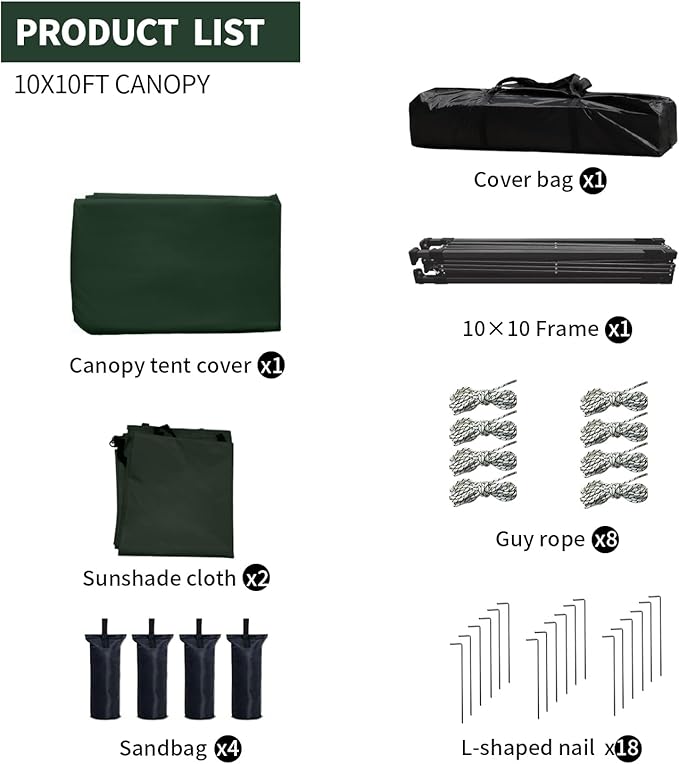 10x10 Pop Up Canopy Tent with 2 Sidewalls, Easy Up Canopy Outdoor Party Sun Shade Tent Portable Gazebo for Beach Camping Events with Carry Bag and 4 Sand Bags