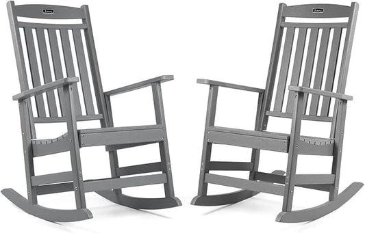 FUNBERRY Outdoor Rocking Chairs Set of 2, HDPE All Weather Poly Lumber Rocker, High Back Patio Rockers Easy Assembly