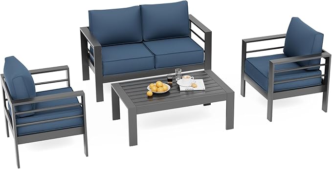 UDPATIO 4 Piece Patio Furniture Set Aluminum Outdoor Furniture Modern Patio Set, Thickness 5" Cushion Outdoor Seating Set for Balcony(Include Sofa Cover)