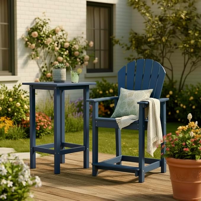 OTSUN Tall Adirondack Chair, HDPE Weather Resistant Outdoor Chair for Garden, Backyard, Poolside, Capacity 400LBS (1 PC, Navy Blue)