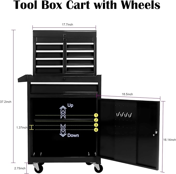 5 Drawer Rolling Tool Chest,Tool Storage Cabinet & Tool Box Cart with Wheels, Big Tools Removable Tool Box Combo,Tools Storage Boxs,Tools Case for Garage Warehouse Workshop (Black)