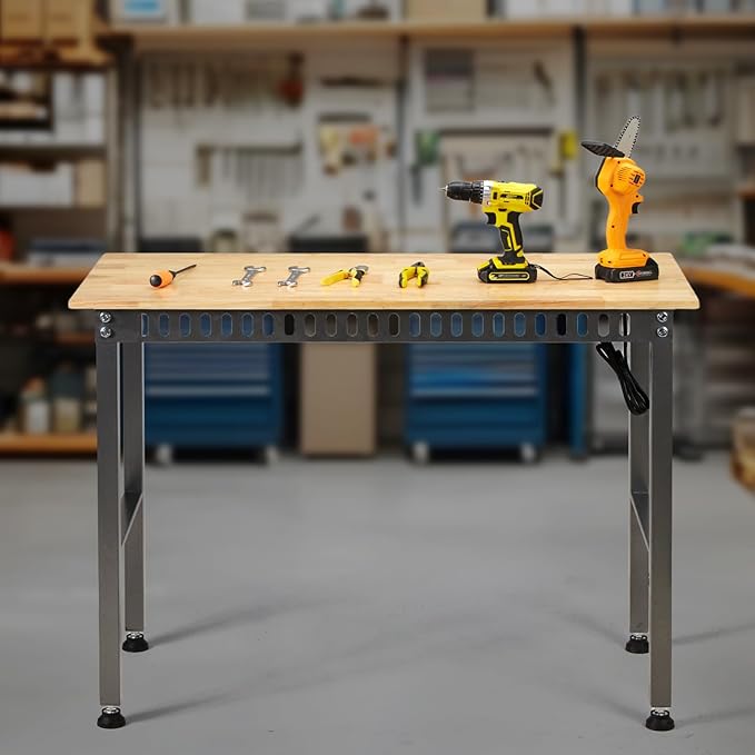 48 "Workbench with Power Outlet,Two Activity Pegboard,Heavy Duty 2000 LBS Load Capacity Hardwood Workbench Suitable for Workshop, Office, Garage, Home