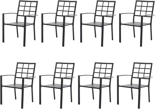Outdoor Dining Chairs Set of 8, Metal Frame Stackable Patio Dining Chairs with Armrest, Wrought Iron Patio Bistro Chairs for Lawn, Backyard, Garden, Porch