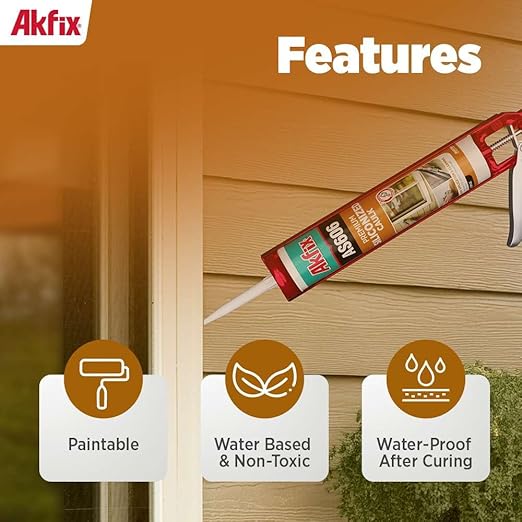 Akfix AS606 White Acrylic Latex Caulk for Painters (24x10.1 fl.oz.) - Siliconized Acrylic Caulk for Window and Door Sealing, Crack Filling, Baseboards & Trim, Odorless, Paintable | 24 Pack