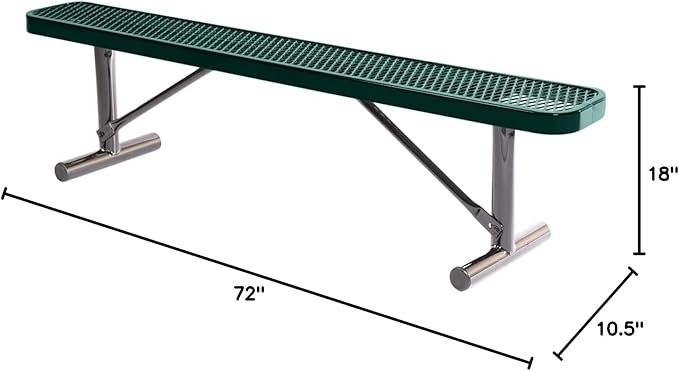 COATEDOUTDOORFURNITURE Heavy-Duty Portable Outdoor Bench Thermoplastic Coated, Expanded Metal, Commercial-Grade Seating, Made in America (Portable Without Back, 6 Ft, Textured Dark Green)