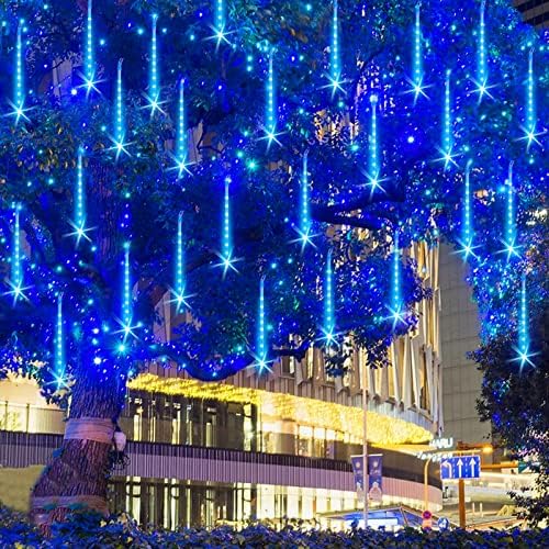 Christmas Meteor Shower Rain Lights - 25 Tube, 600 LED Waterproof Icicle Snow Fall String Lights for Party, Tree, Home, Patio, Outdoor Decoration (Blue)