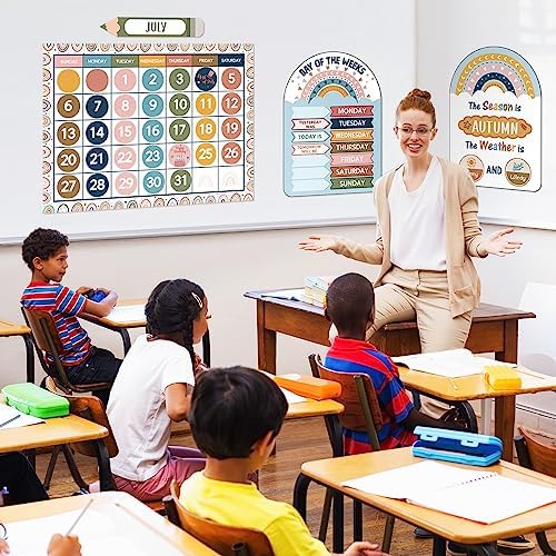 Tenare 82 Pcs Classroom Calendar Boho Weather Bulletin Board Set