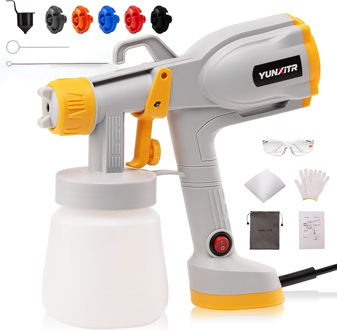 Paint Sprayer - Ultra-Light Electric Spray Gun with 5 Nozzles & 3 Spray Patterns, Perfect for Furniture, Cabinets, Fences, Walls, Doors, Garden Projects & DIY Home Improvement(Grey)