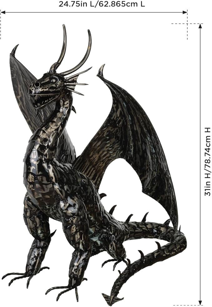 Regal Art & Gift Dragon Metal Statue – Indoor Outdoor Decorative Sculpture for Home & Garden Décor, Weather-Resistant Yard Art Figure for Patio, Lawn, Pewter