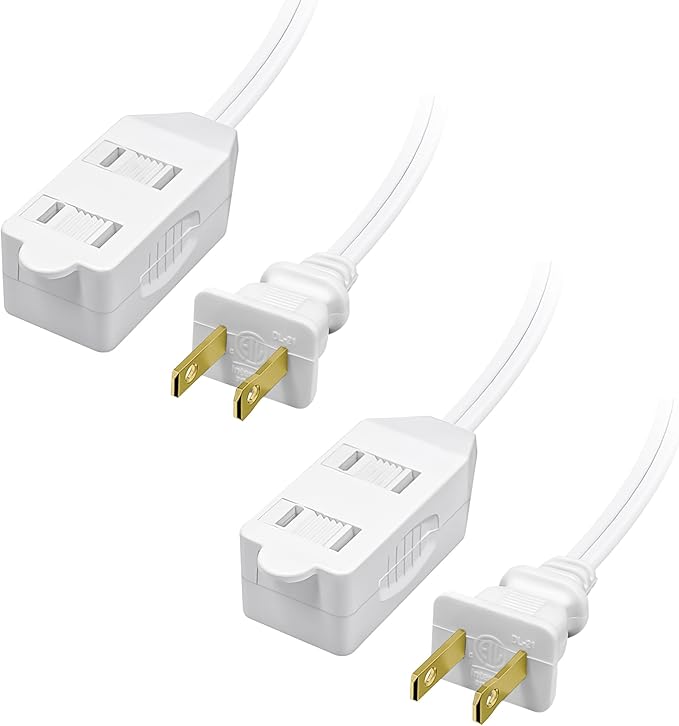 POWERCORDS [ETL Certified] 2-Pack 16 AWG 2 Prong Extension Cord, 13A 3-Outlet Indoor Extension Cord with Tamper Guard, 13 Amp, 1625 Watts, White, Available Lengths 3FT, 6FT, 10FT, 15FT (6 Feet)