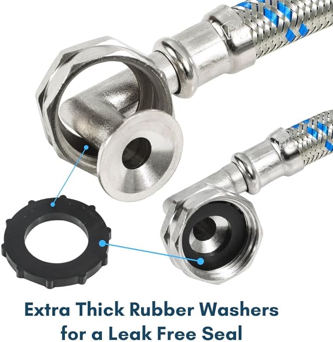 Short Washing Machine Hoses - DOUBLE 90° Elbow to FIT TIGHT SPACES - OCTAGON Connections for Secure Tightening - Burst Proof Washer Water Supply Line (2 Pack) - Universal Fit to All Washing Machines