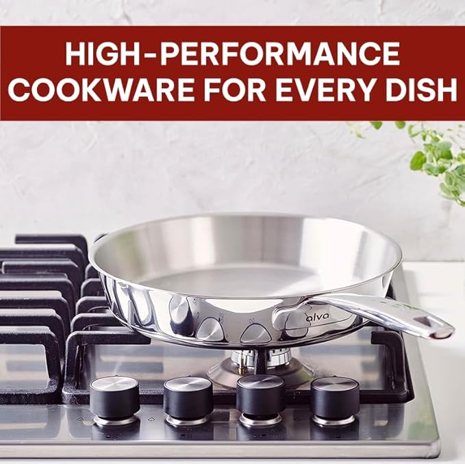 Alva Maestro Stainless Steel Frying Pan 8" - Oven Safe and Made without PFAS, PFOA & PTFE - Induction and All Stovetop Compatible with Even Heat Distribution