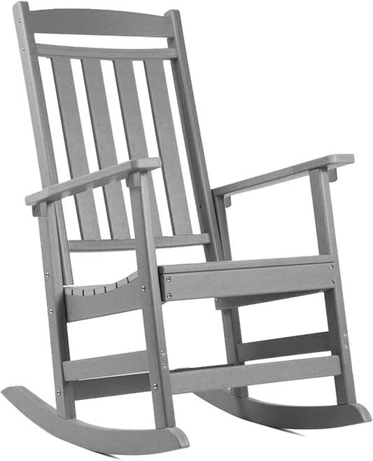 FOOWIN Outdoor Rocking Chair, High Back Patio Rocking Chair, HDPE All Weather Resistant Porch Rocker for Adult, Oversized Rocking Chairs for Garden, Lawn, Indoor & Outdoor Use, Grey