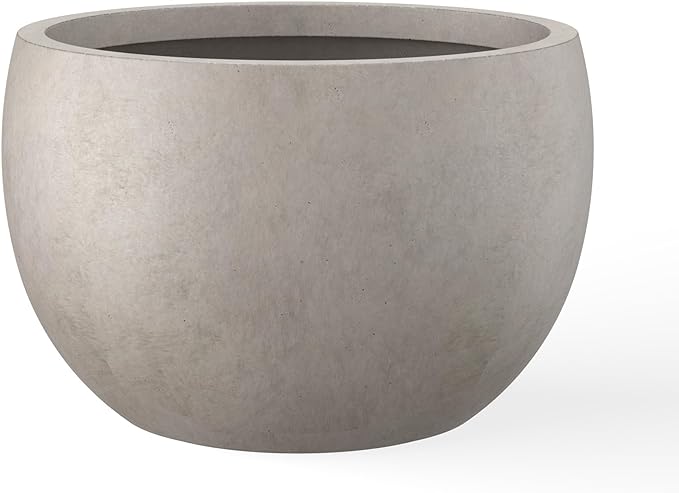 Kante 15.7" Dia Round Concrete Planter, Outdoor/Indoor Large Bowl Plant Pots with Drainage Hole and Rubber Plug for Garden Patio Balcony Home, Weathered Concrete