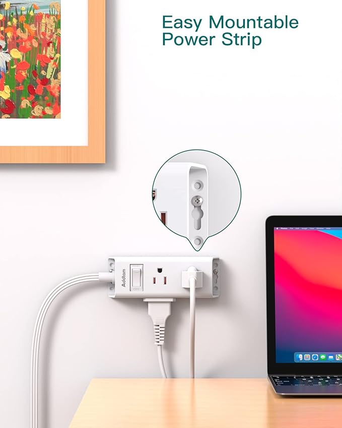 Flat Extension Cord 25 ft, Addtam Flat Plug Power Strip with 6 Outlets Extender, Long Extension Cord with Multiple Outlets, Wall Mount for Home Dorm Room Essentials, ETL Listed