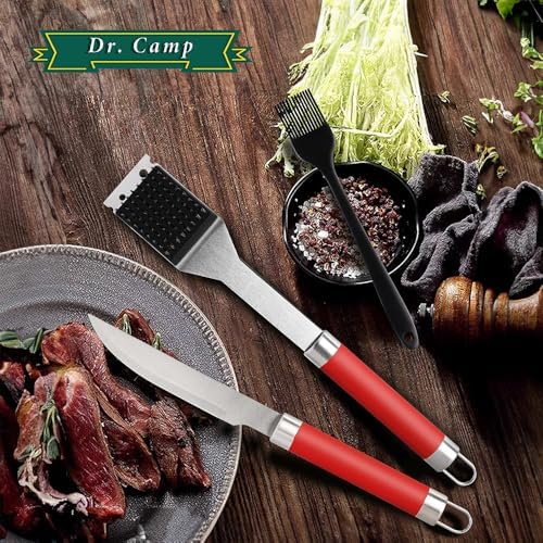 Dr. Camp 5 Piece Grill Accessories Grill Tools Set Heavy Duty Stainless Steel Grilling Accessories for Outdoor Grill BBQ Utensils Set