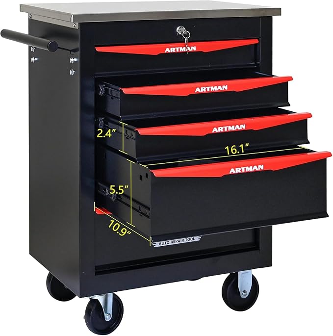 5 Drawer Tool Chest on Wheels, Multifunctional Rolling Tool Cart, Drawer Rolling Trolley Organizer Tool Box for Garage,Workshop,DIY Multiple Interconnectable(5 Drawers-30.5" H)