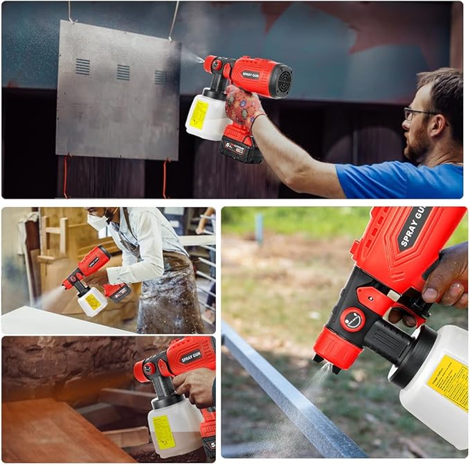 Cordless Paint Sprayer Compatible with Milwaukee 18V Battery(Tool Only) 200W HVLP Paint Gun, 3 Spray Patterns & 4 Size Nozzles for Cabinets,Walls,Furniture,House Painting