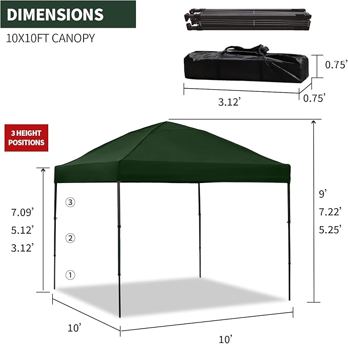 10x10 Pop Up Canopy Tent with 2 Sidewalls, Easy Up Canopy Outdoor Party Sun Shade Tent Portable Gazebo for Beach Camping Events with Carry Bag and 4 Sand Bags
