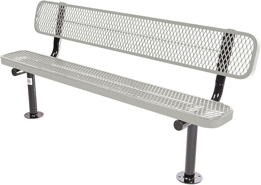 COATEDOUTDOORFURNITURE Coated Outdoor Furniture Heavy-Duty Outdoor Bench Thermoplastic Coated, Expanded Metal, Commercial-Grade Seating, Made in America (Surface with Back, 6 Ft, Grey)