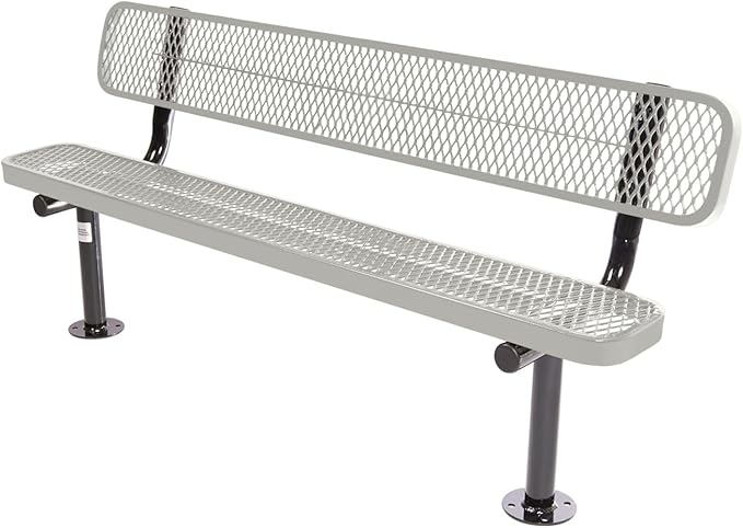COATEDOUTDOORFURNITURE Coated Outdoor Furniture Heavy-Duty Outdoor Bench Thermoplastic Coated, Expanded Metal, Commercial-Grade Seating, Made in America (Surface with Back, 6 Ft, Textured Grey)