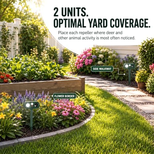 2026 Solar Ultrasonic Motion Activated Animal Repellent Sonic Fortress Pro Deer Repellent for Plants, Waterproof Racoon Repellent Ultrasonic Squirrel Repeller Outdoor with Light for Cat Rabbit(2Pack)