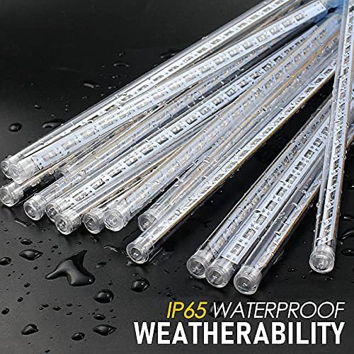 Meteor Shower Rain Lights with 16 Tubes 384 LEDs Waterproof Icicle Snow Fall String Lights for Party Tree Home Patio Outdoor Decoration (16 Tubes, White)