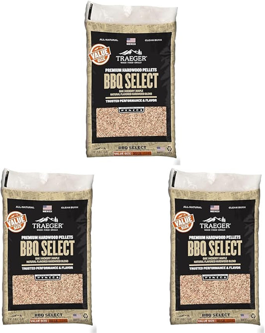 Traeger Grills BBQ Select 100% All-Natural Wood Pellets for Smokers and Pellet Grills, BBQ, Bake, Roast, and Grill, 30 lb. Bag (Pack of 3)