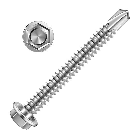 MewuDecor #14 x 3-1/4" (3/4" to 4" Available) Hex Washer Head Self Drilling Sheet Metal Screws with Drill Point, Stainless Steel 410, 25 PCS