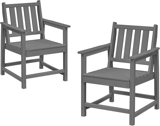 Patio Dining Chair Set of 2, HDPE Outdoor Dining Chair, Ergonomic HDPE Dining Chairs with Deep Seating, All Weather Outdoor Chairs Furniture for Backyard, Deck, Garden, Poolside, Smoke Gray
