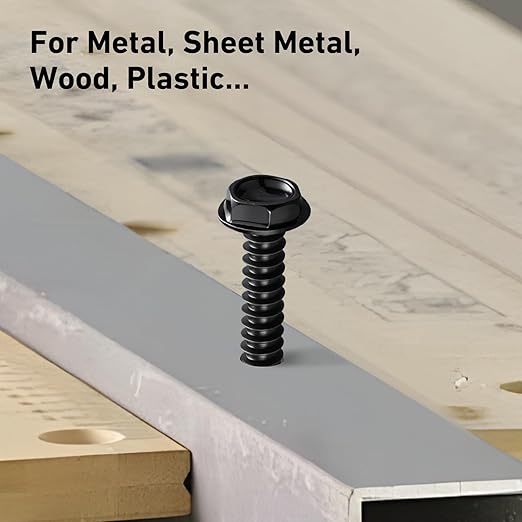 #14 x 1-1/2 Inch Self Drilling Screws, (104pcs) 2 lbs Black Self Tapping Screws for Metal, 410 Stainless Steel Hex Washer Head Sheet Metal Screw
