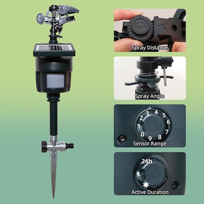 Solar Motion Activated Sprinkler with Day & Night Detection Modes Repellent Detector for Garden Outdoor Waterproof