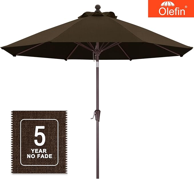MASTERCANOPY Olefin 5-Year-Non-Fading 9ft Patio Umbrella with Tilt and Crank, Large UV Resistant Outdoor Table Umbrella with 8 Fiberglass Ribs for Deck, Yard & Market, Light Coffee