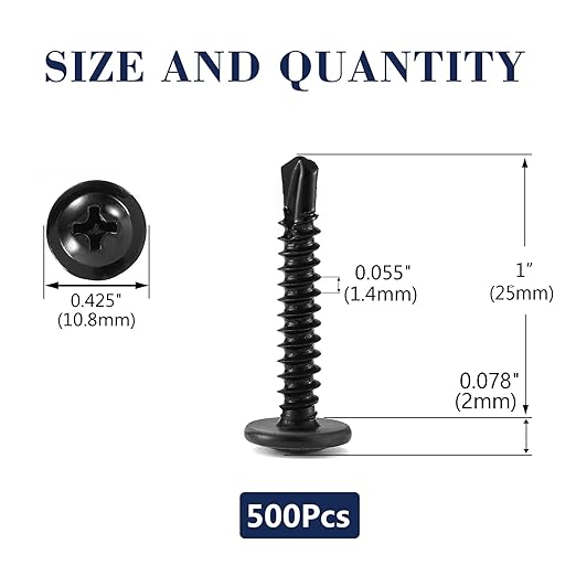 #8 x 1 Sheet Metal Screws 500PCS 410 Stainless Steel Truss Head Fast Self Tapping Screws Black Oxide by SG TZH