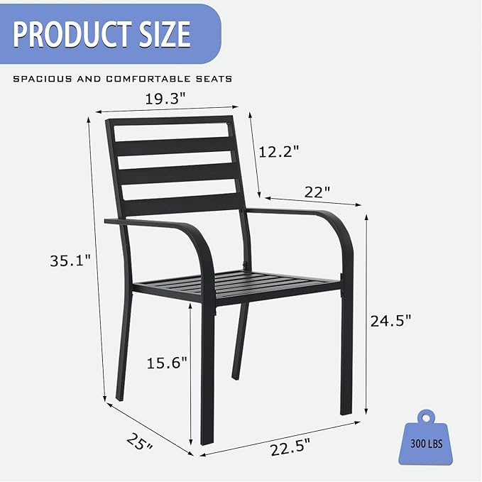 Outdoor Dining Chairs Set of 6, Metal Frame Stackable Patio Dining Chairs with Armrest, Wrought Iron Patio Bistro Chairs for Lawn, Backyard, Garden, Porch