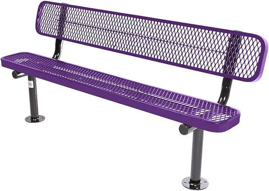 COATEDOUTDOORFURNITURE Coated Outdoor Furniture Heavy-Duty Outdoor Bench Thermoplastic Coated, Expanded Metal, Commercial-Grade Seating, Made in America (Surface with Back, 6 Ft, Textured Purple)