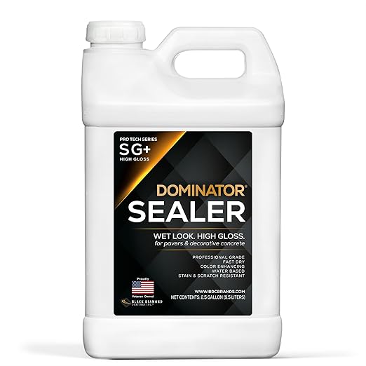 DOMINATOR SG+ Clear Acrylic Sealer 2.5 Gal | High Gloss Paver Sealer | Wet Look, Color Enhancing | Professional Grade | Concrete Pavers and Decorative Concrete | Fast Dry | Driveway, Patio and More
