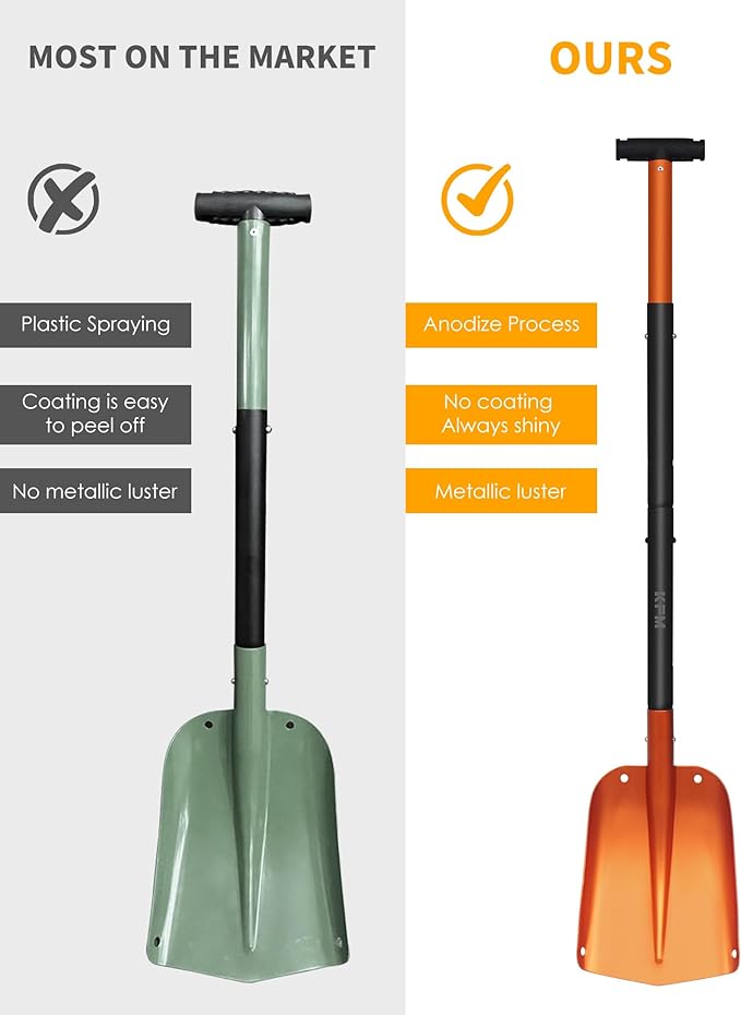 KFM Snow Shovel for Car, 22 to 43 Inch Collapsible Adjustable Length Metal Shovel for Car Snow Removal with Carrying Bag for Vehicle, Truck, Driveway, Outdoor, Camping