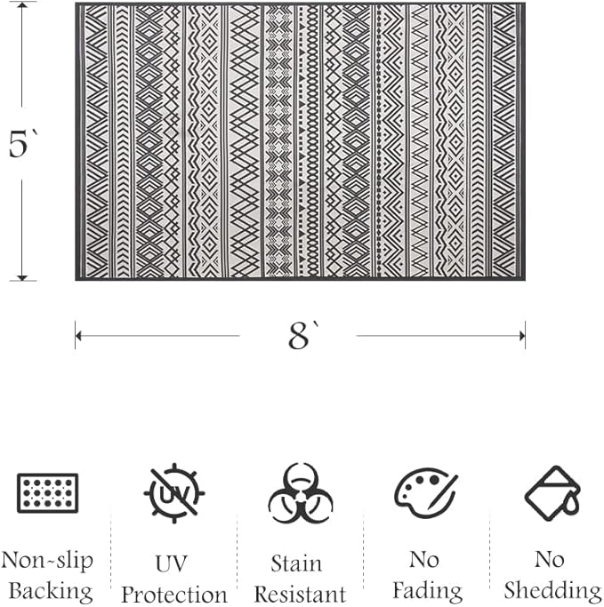 Outdoor Rug Carpet 5x8 ft, Flatweave Textured Outdoor Patio Rug Non Slip Indoor Outdoor Rugs with Rubber Particles Backing Boho Outdoor Area Rug for Patio Deck Front Porch Backyard Balcony