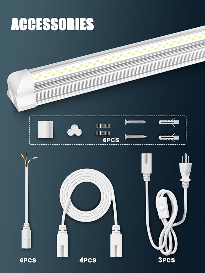 6 Pack 100w 8ft Led Shop Light, Super Bright 15000lm 5000k V Shape 8' Led Shop Lights, Linkable 8 Foot Led Shop Lights for Garage Warehouse, Supermarket, Basement, Barn, Storage Area