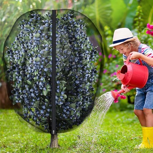 2 Pcs Black Large Fruit Tree Netting with Zipper and Drawstring, 5.3 x 5.3 Ft Breathable Mesh Garden Bird Netting Plant Cover, Insect Bird Barrier Net Mesh for Protect Plants from Squirrel Bugs