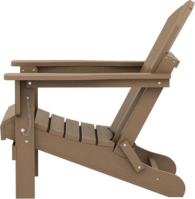 SERWALL Folding Adirondack Chair Set of 2 Outdoor Chairs Painted Adirondack Chair Weather Resistant for Patio Deck Garden, Backyard Deck, Fire Pit- Brown